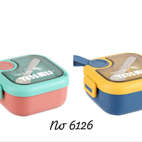 Adoraa -Lunch Box for Kids | Cute Tiffin Box for School | Stainless Steel Box with Leakproof Lid, Sauce Container & Spoon (Blue Round)