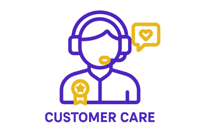 Create a clean and modern flat-style icon for Customer Care. Show a person with a headset/microphone or a support agent symbol. Use purple (#6A0DAD) as the main outline color, white (#FFFFFF) background, and gold (#FFD700) accent on small details (such as the microphone, badge, or a chat bubble). Keep the design minimal, professional, and consistent with gift store service icons.
