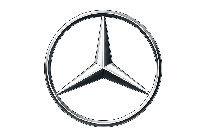 Create a high-quality, vector-style 'Mercedes-Benz' logo featuring the classic silver three-pointed star inside a circle. Smooth metallic effect, transparent background, professional and realistic style, high-resolution 4K quality