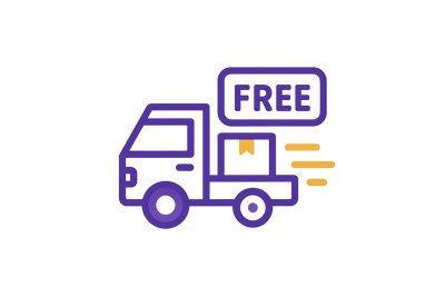 Create a modern flat-style icon for Free Shipping. Show a delivery truck with motion lines or a package symbol, and include a subtle ‘FREE’ text or tag on the truck. Use purple (#6A0DAD) as the primary outline color, white (#FFFFFF) background, and gold (#FFD700) accent on the package, wheels, or motion lines. Keep the design minimal, clean, and consistent with gift store service icons