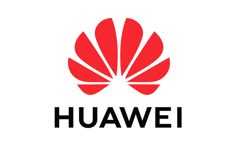 Generate a high-resolution, vector-style 'Huawei' logo with a red stylized fan/petal design above the text. Clean lines, transparent background, professional, modern, 4K quality